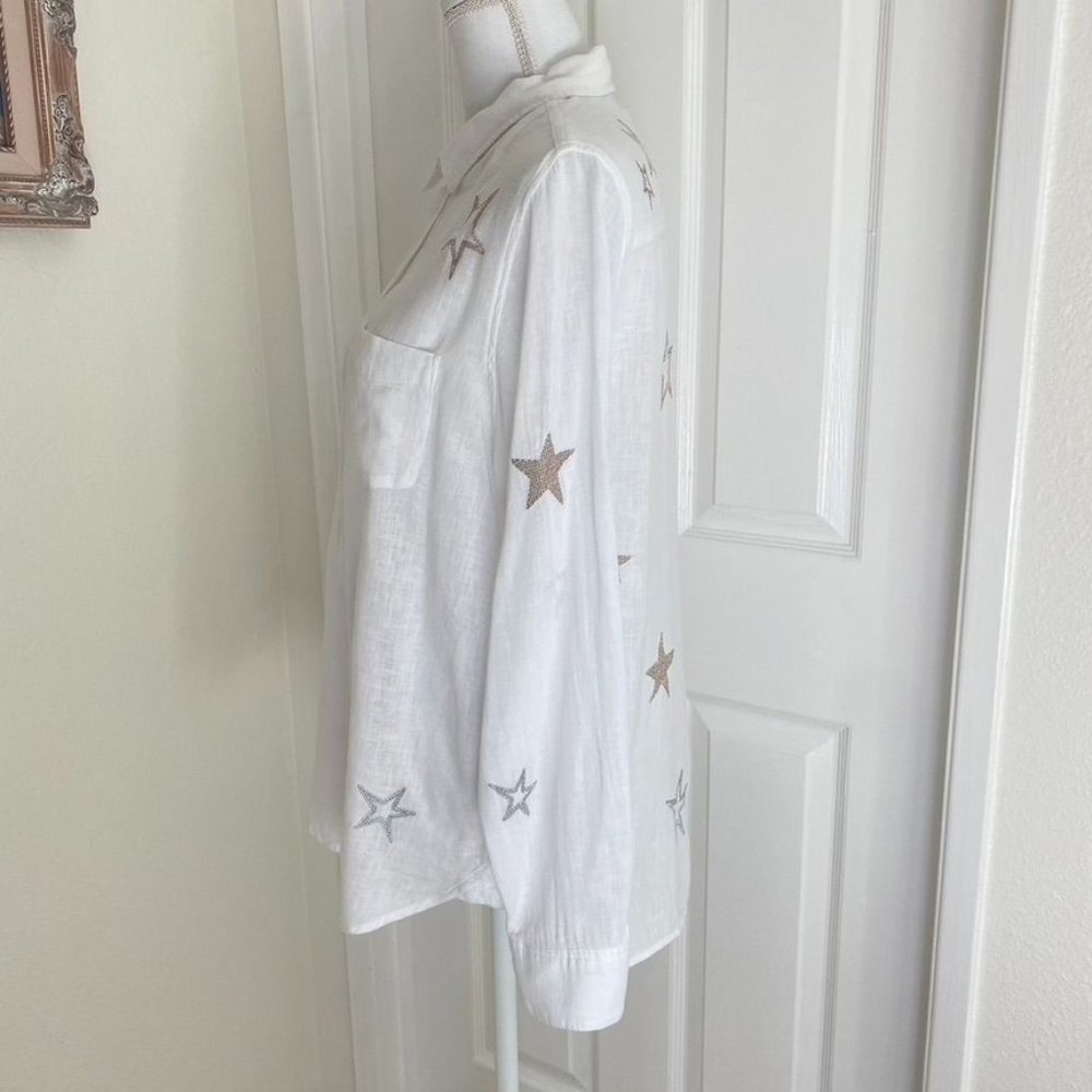 Rails Charli White Button Down Linen Rose Gold Embroidered Stars Sz Med - Picture 7 of 11